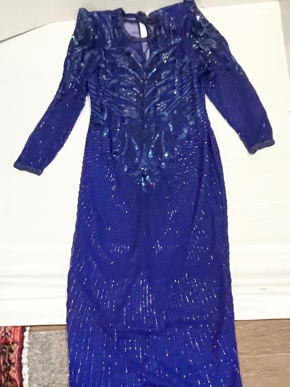 SCALA Blue Beaded Sequin Maxi Dress Sz L Exquisite